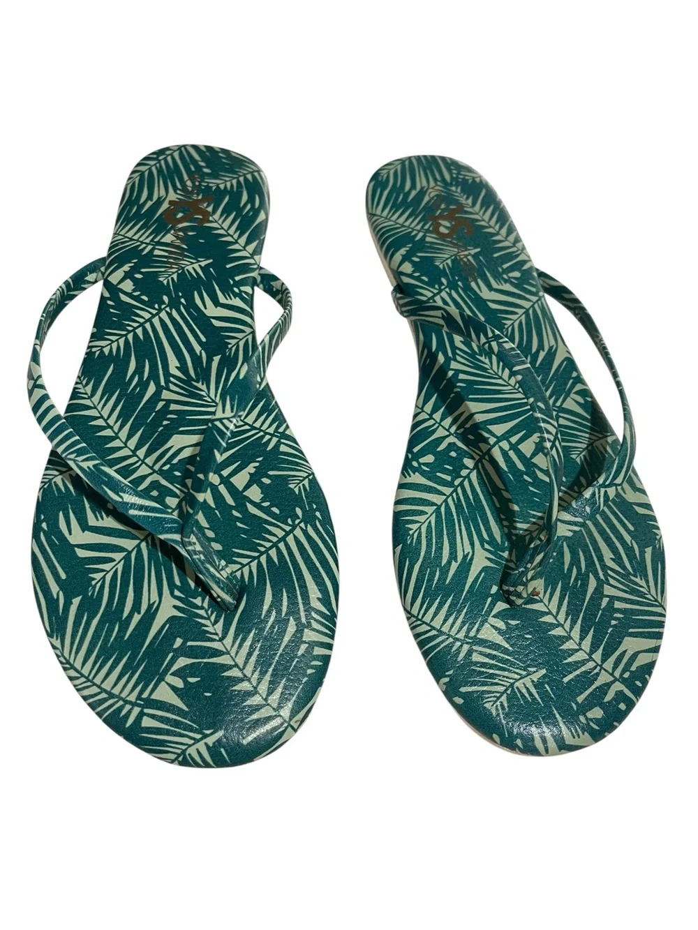 Yosi Samra Rivington Flip Flop Leather Palm Print White Green SZ 9